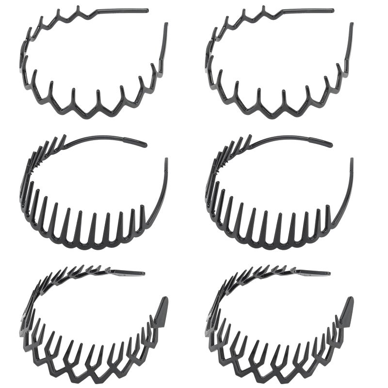 BAHABY 6 Pack Zig Zag Shark Tooth Black Hair Comb Headbands for Women Plastic Hair Bands Hair Hoop Hair Accessories for Women Girls