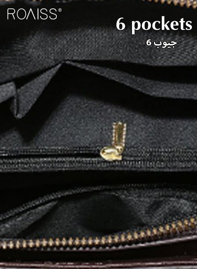 roaiss Women's Fashionable Printed Flip Handbag Elegant Retro Pu Leather Shoulder Bag Detachable Strap Crossbody Bag Tote Bag Waterproof Beige Zipper Buckle  - Image 5