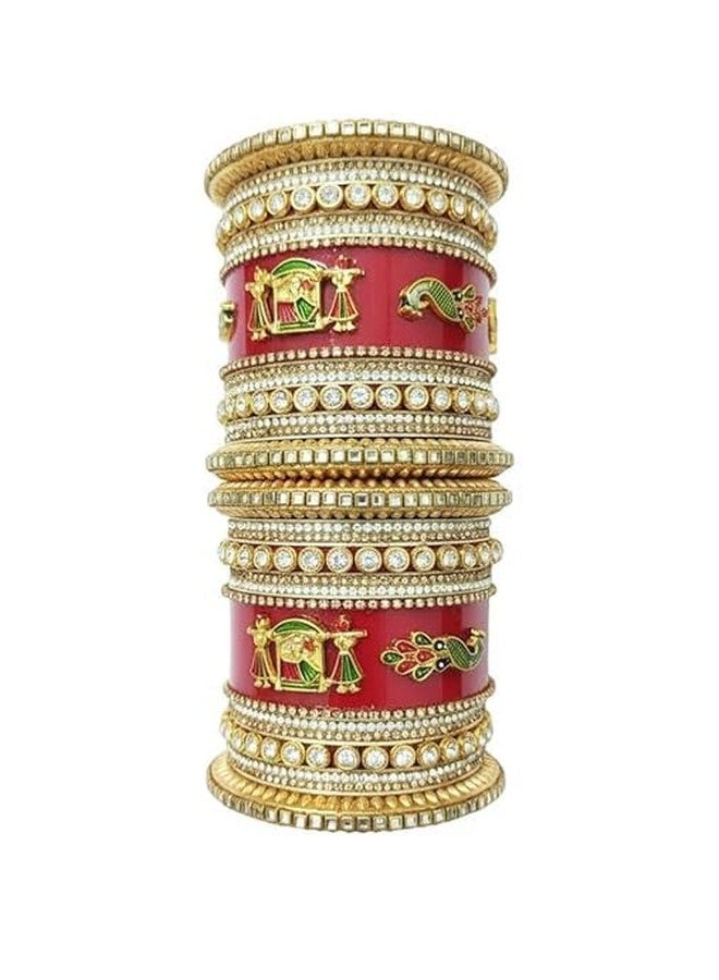 BANGLESKART طقم تشودا للعروس من بانغلسكارت باللون الأحمر | أساور زفاف تقليدية للنساء والفتيات | طقم تشورا بنجابي أنيق لحفلات الزفاف والمناسبات - Image 1
