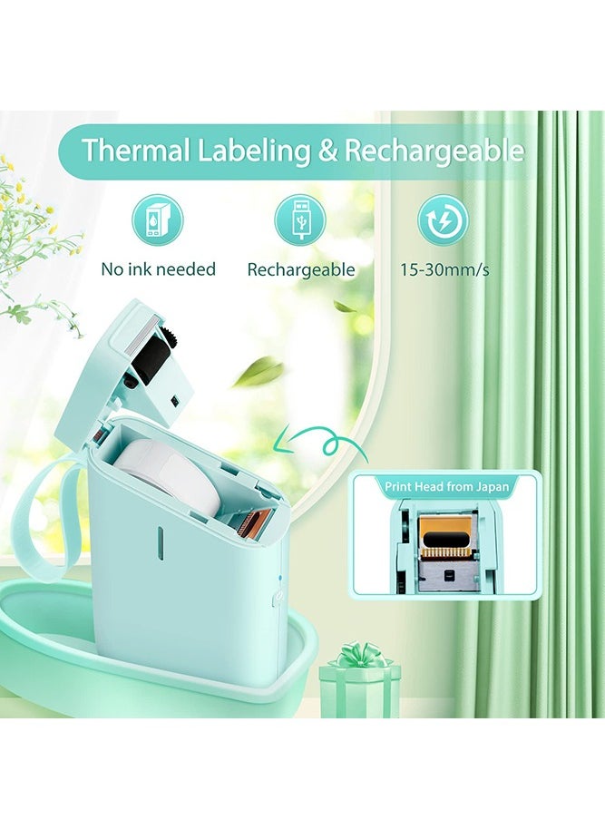 NIIMBOT D11 Label Maker Machine Portable Bluetooth Sticker Label Printer with 1 Roll 12*40mm White Tape, USB Rechargeable, Inkless Thermal Label Maker with 10-15mm Print Width, Ideal for Office Home Organization and Small Business Supplies, Green  - Image 4