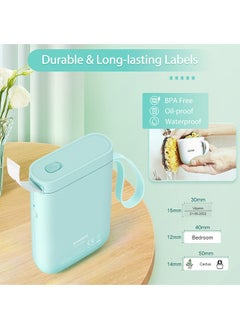 NIIMBOT D11 Label Maker Machine Portable Bluetooth Sticker Label Printer with 1 Roll 12*40mm White Tape, USB Rechargeable, Inkless Thermal Label Maker with 10-15mm Print Width, Ideal for Office Home Organization and Small Business Supplies, Green  - Image 3