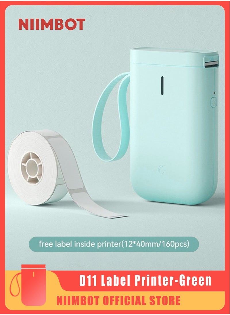 NIIMBOT D11 Label Maker Machine Portable Bluetooth Sticker Label Printer with 1 Roll 12*40mm White Tape, USB Rechargeable, Inkless Thermal Label Maker with 10-15mm Print Width, Ideal for Office Home Organization and Small Business Supplies, Green  - Image 1