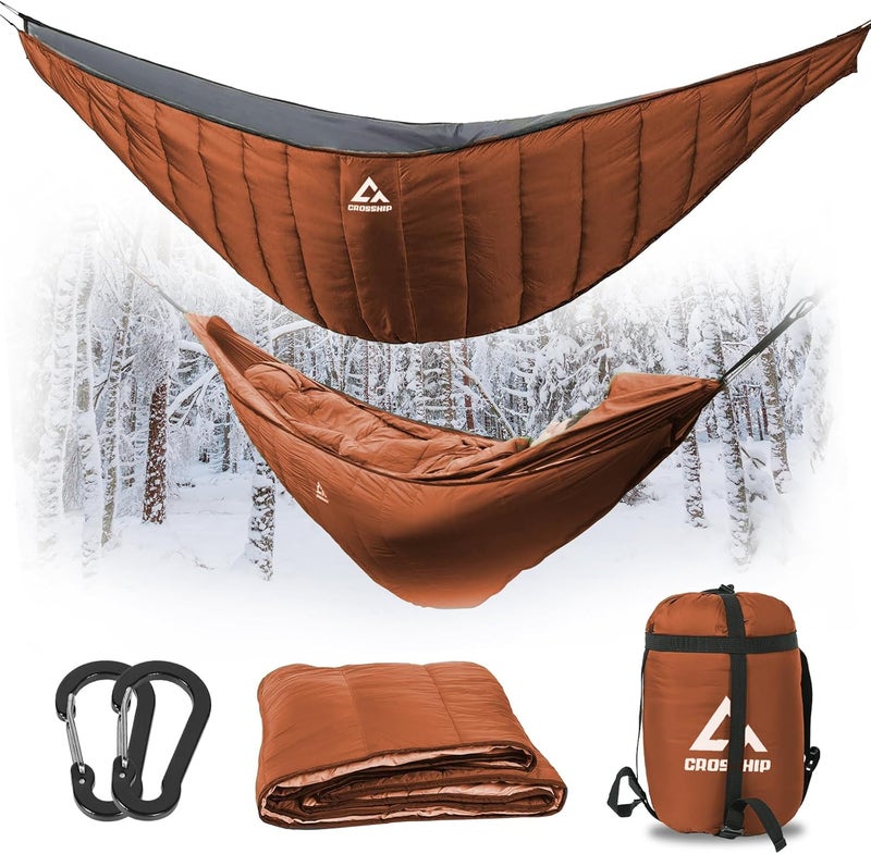 CROSSHIP Hammock Underquilt for Camping Hammock - Brown - Full Length Camping Quilt for Lightweight Soft Warm 3-4 Seasons 41-68°F, for Hiking Backpacking Traveling Beach (Hold Up to 500lbs) - Image 1