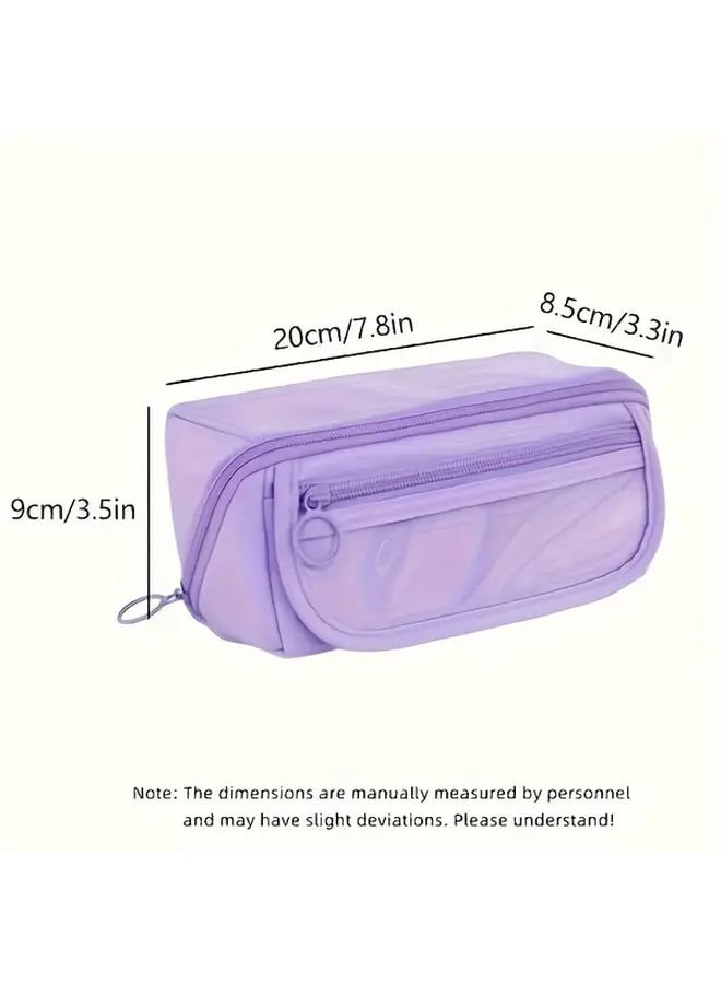 Large Capacity Pastel Purple Pencil Case Multi Compartment Organizer Durable Oxford Fabric - Image 3