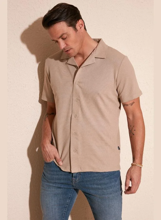 بوراتي قميص رجالي قطن بأكمام قصيرة بقصة عادية من بوراتي