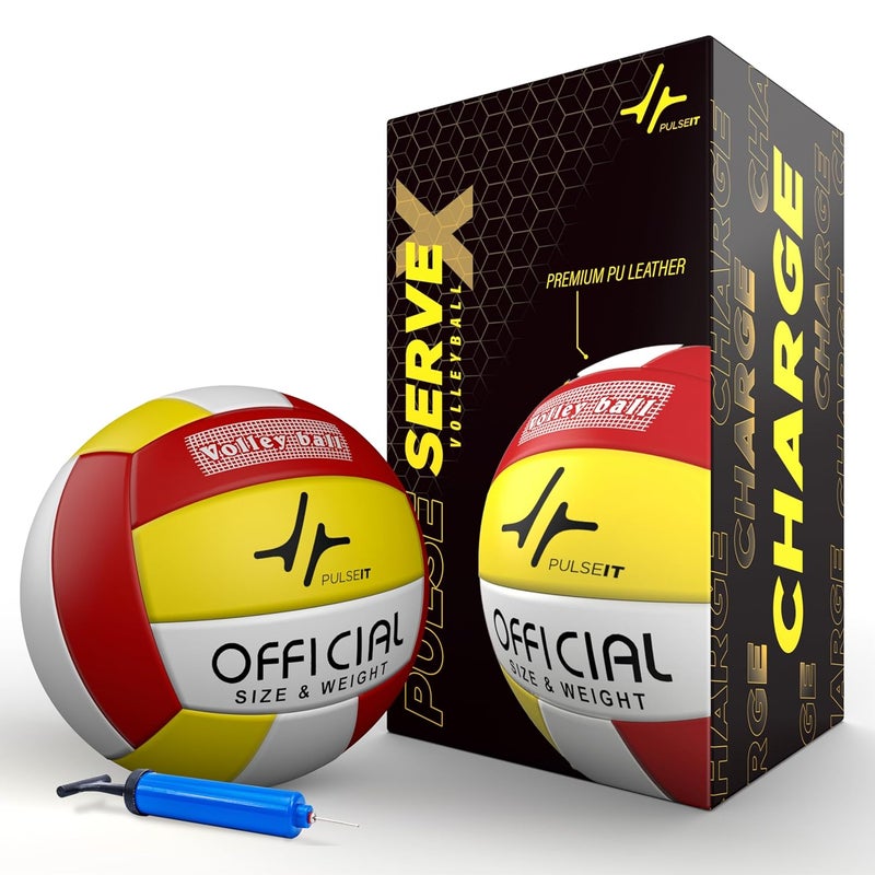 PulseITServeX Volleyball, Size 5, 18 Panels, Rubber Machine Stitched, Smooth Matt Surface, Latex Bladder, Standard Training Ball for Outdoor Surfaces, Ideal for Training Sessions (RYW) - Image 1