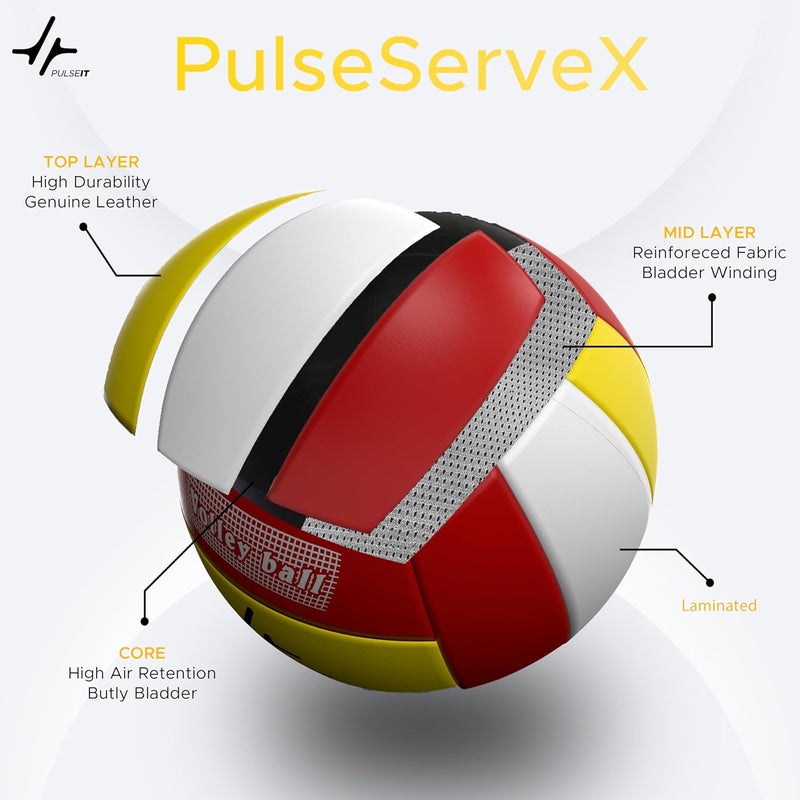 PulseITServeX Volleyball, Size 5, 18 Panels, Rubber Machine Stitched, Smooth Matt Surface, Latex Bladder, Standard Training Ball for Outdoor Surfaces, Ideal for Training Sessions (RYW) - Image 4
