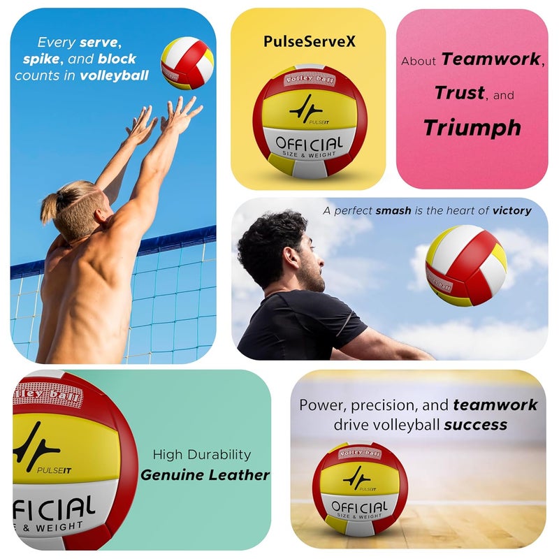 PulseITServeX Volleyball, Size 5, 18 Panels, Rubber Machine Stitched, Smooth Matt Surface, Latex Bladder, Standard Training Ball for Outdoor Surfaces, Ideal for Training Sessions (RYW) - Image 2