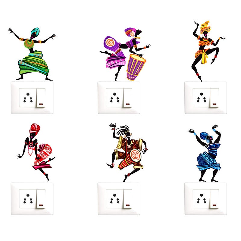 Decopix Decopix Sm4045 PVC Vinyl Colourful African Dance Zumba Decorative Wall Sticker Combo Pack for Switch Panel Board Laptop Fridge Multicolour Set of 6 - Image 1