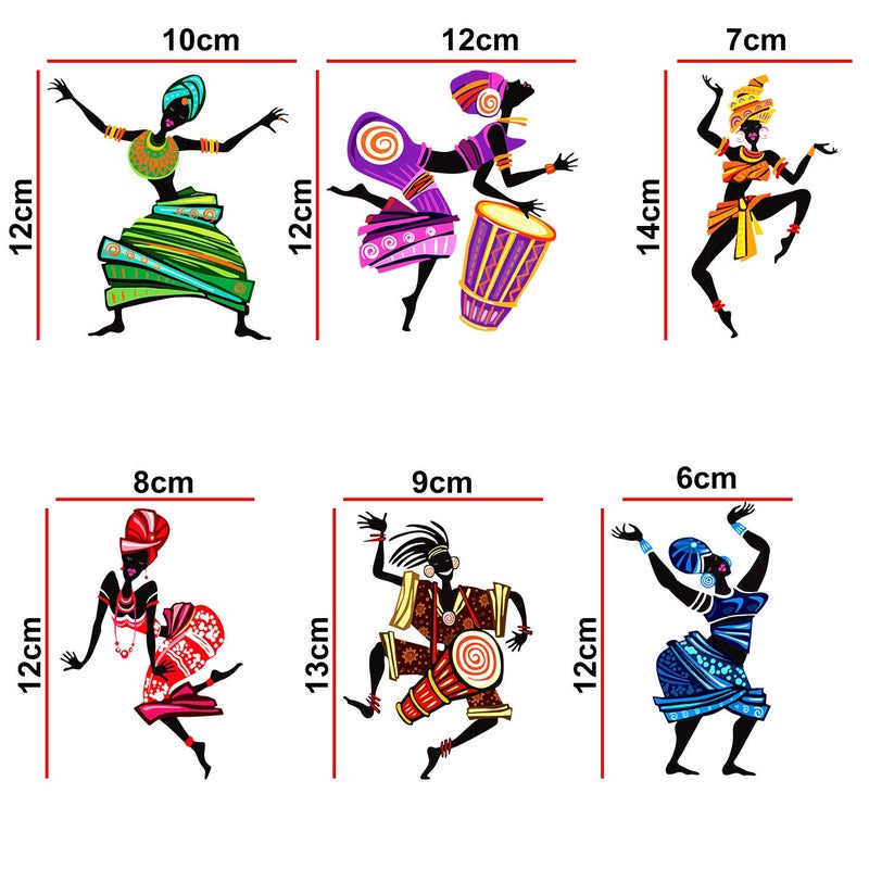 Decopix Decopix Sm4045 PVC Vinyl Colourful African Dance Zumba Decorative Wall Sticker Combo Pack for Switch Panel Board Laptop Fridge Multicolour Set of 6 - Image 2