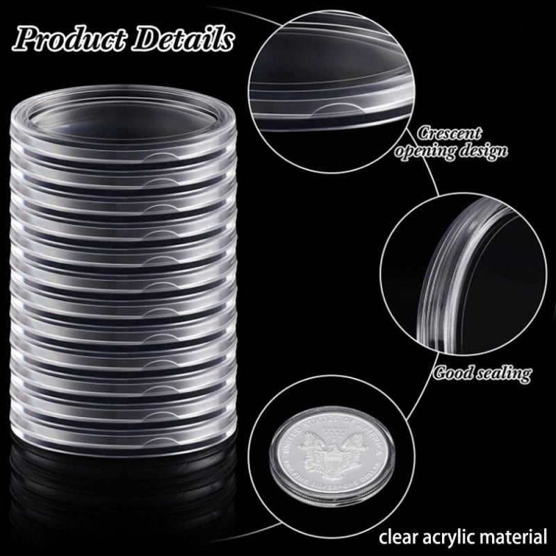 Plastic Coin Capsule Holder 40mm 25pcs Round Coin Storage Box For Collectors Protective Coin Boxes - Image 2
