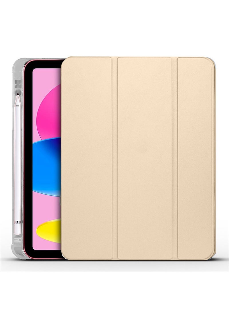 Wtech - Smart Transparent Back Shell Trifold Protective Shockproof Case Cover For Apple iPad 10 2022 10.9 Inch 10th Generation With Pen Holder Gold - Image 1