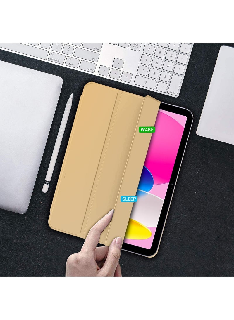 Wtech - Smart Transparent Back Shell Trifold Protective Shockproof Case Cover For Apple iPad 10 2022 10.9 Inch 10th Generation With Pen Holder Gold - Image 1