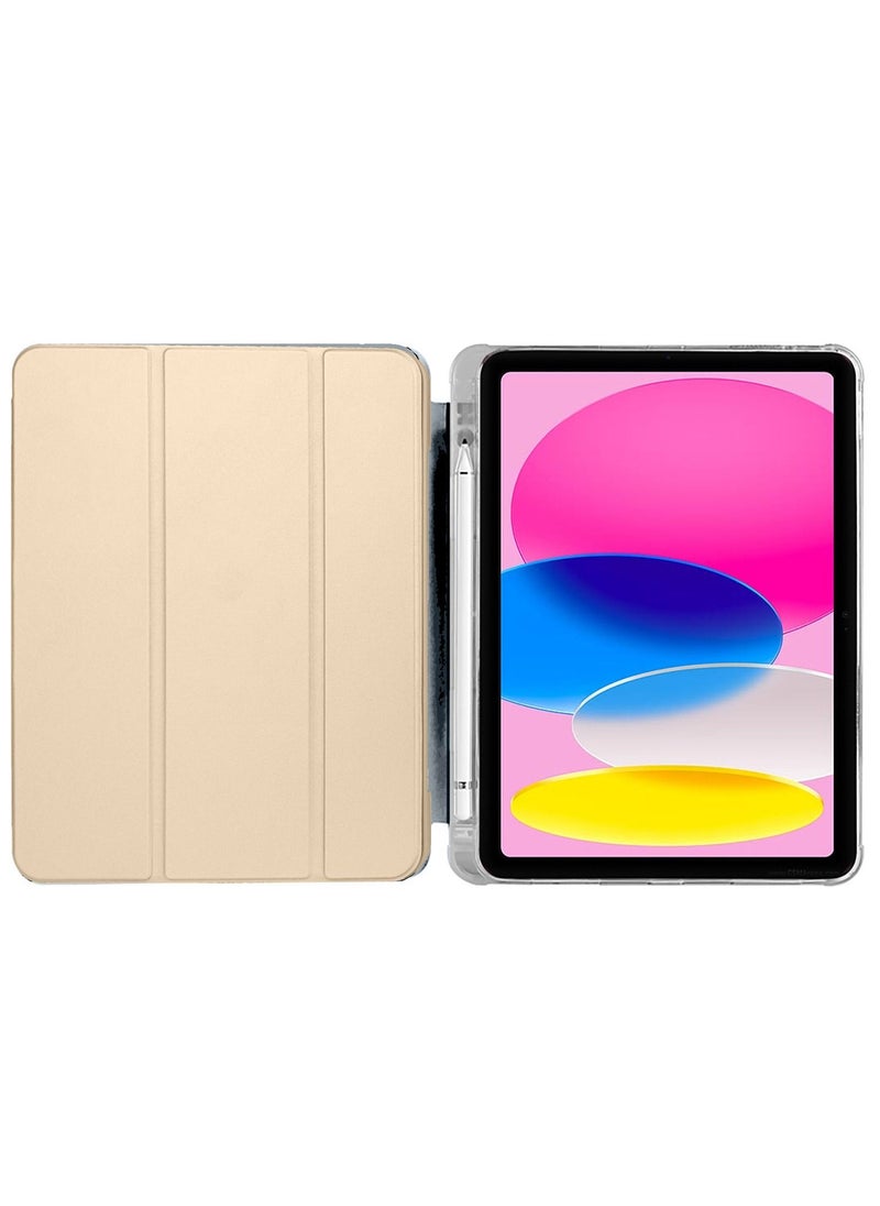 Wtech - Smart Transparent Back Shell Trifold Protective Shockproof Case Cover For Apple iPad 10 2022 10.9 Inch 10th Generation With Pen Holder Gold - Image 1