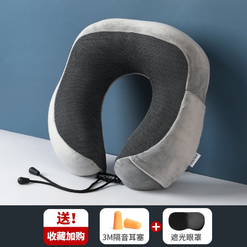 Memory Foam U-Shaped Pillow Neck Support for Travel Grey 