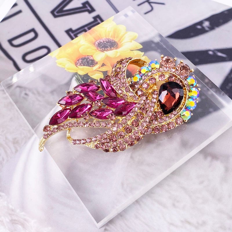 LAXPICOL Women's Vintage Purple Austrian Crystal Elegant Flower Bouquet Wing Brooch Gold Tone - Image 2