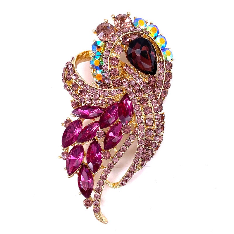 LAXPICOL Women's Vintage Purple Austrian Crystal Elegant Flower Bouquet Wing Brooch Gold Tone - Image 1