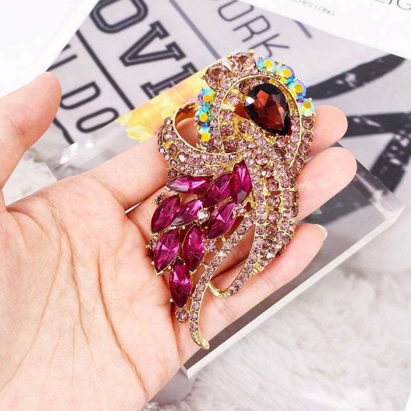 LAXPICOL Women's Vintage Purple Austrian Crystal Elegant Flower Bouquet Wing Brooch Gold Tone - Image 3
