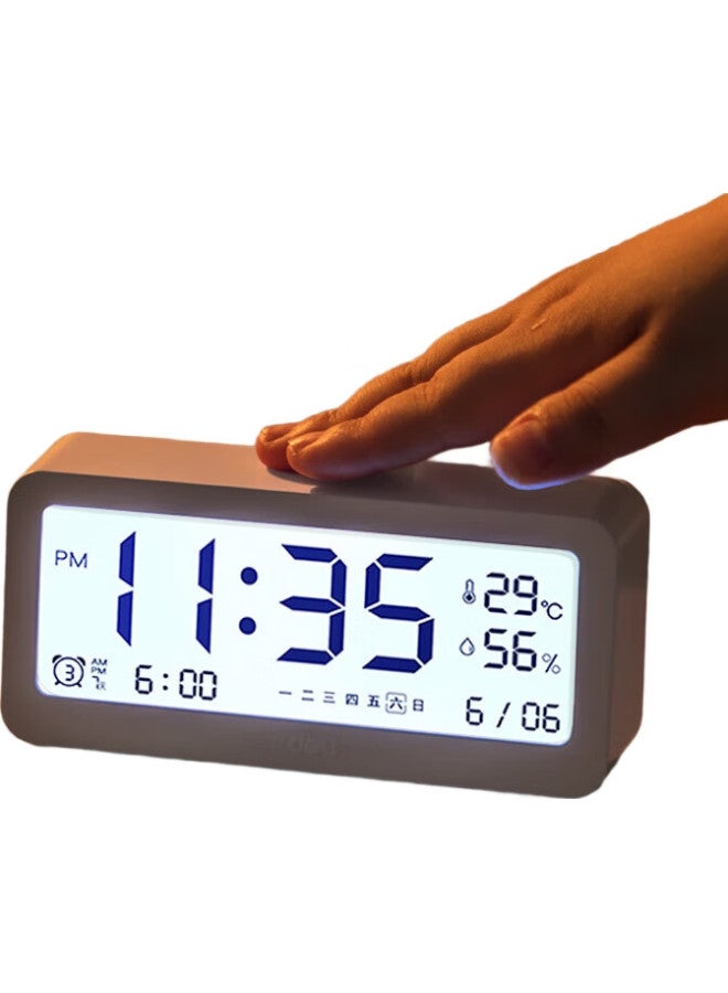 Deli Multifunctional Electronic Alarm Clock For Students And Children, Wake-Up Aid, Digital Clock With Temperature And Humidity Meter, White - Image 1