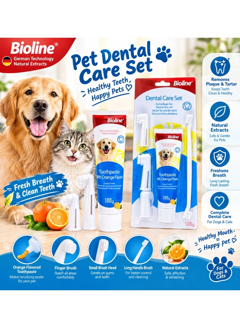 Bioline Pet Dental Care Set with Orange Toothpaste & Brushes for Dogs