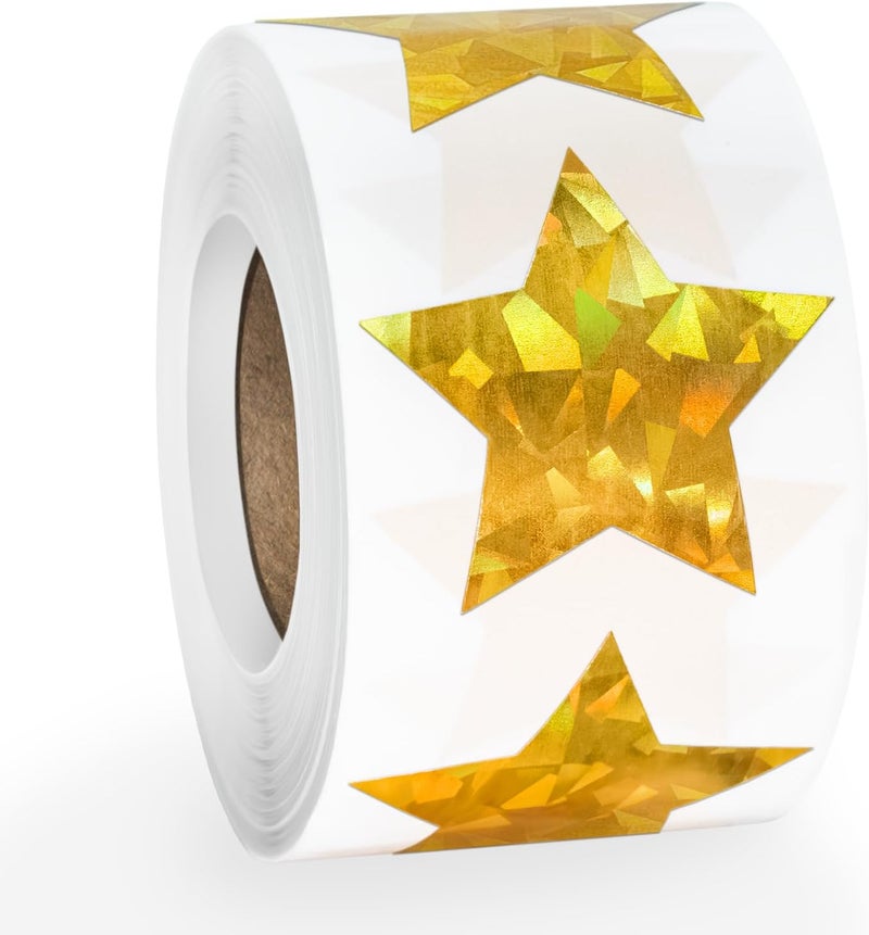 Imeepa 500 PCS Holographic Gold Star Stickers, 1.5 inch Self-Adhesive Metallic Glitter Foil Stars for Kids, Students & Teachers Globally trusted affordable quality - Image 1