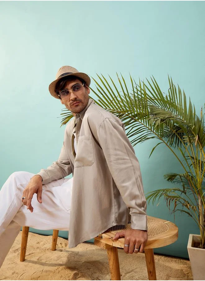 Mascln Sassafras Twill Oversized Shirt with Patch Pocket by Styli