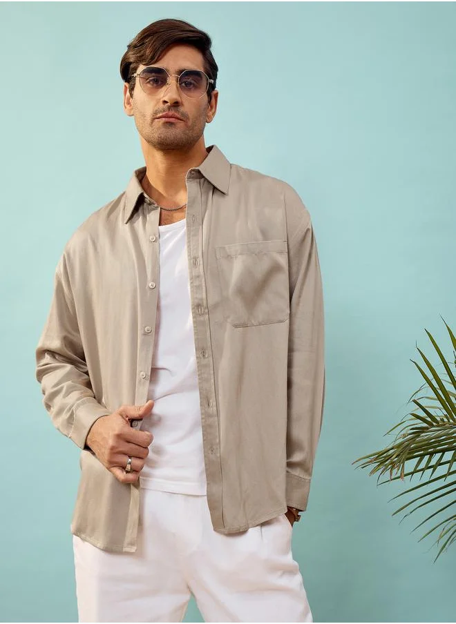 Mascln Sassafras Twill Oversized Shirt with Patch Pocket by Styli