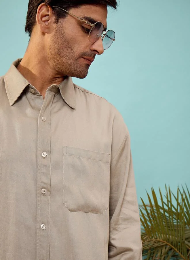 Mascln Sassafras Twill Oversized Shirt with Patch Pocket by Styli