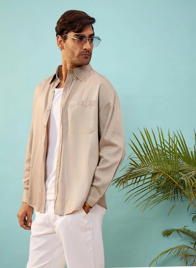 Mascln Sassafras Twill Oversized Shirt with Patch Pocket by Styli