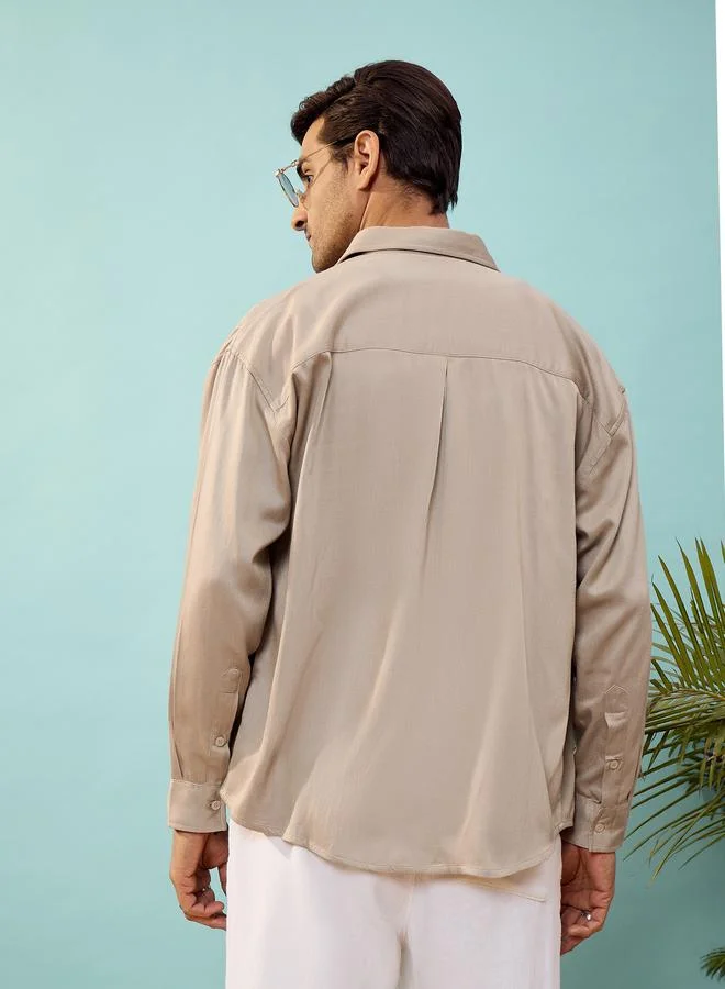 Mascln Sassafras Twill Oversized Shirt with Patch Pocket by Styli