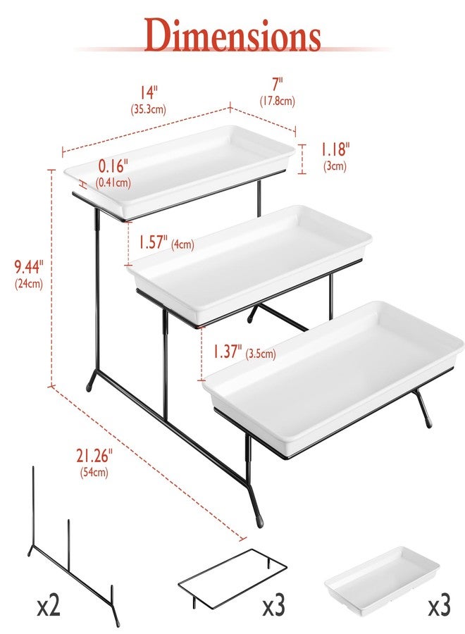 Bumusty 3-Tier Melamine Serving Tray Set, 14"x7" Platters with 3 Collapsible Metal Stand Display for Cupcakes, Serving Food, Dessert, Fruit, for Party Buffet Entertaining, Black - Image 2