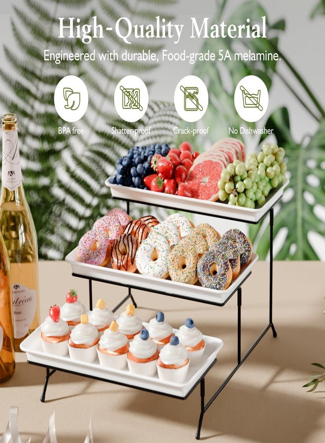 Bumusty 3-Tier Melamine Serving Tray Set, 14"x7" Platters with 3 Collapsible Metal Stand Display for Cupcakes, Serving Food, Dessert, Fruit, for Party Buffet Entertaining, Black - Image 3