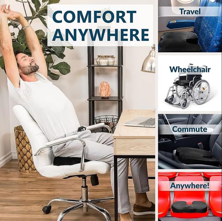 2Buds Premium Memory Foam Cushion for Office Chair, Car Seat, Airplane, Bleacher - Sciatica & Hip & Coccyx Pain Relief Desk Chair Cushion for Long Sitting Office Workers, Car Drivers [Green] - Image 5
