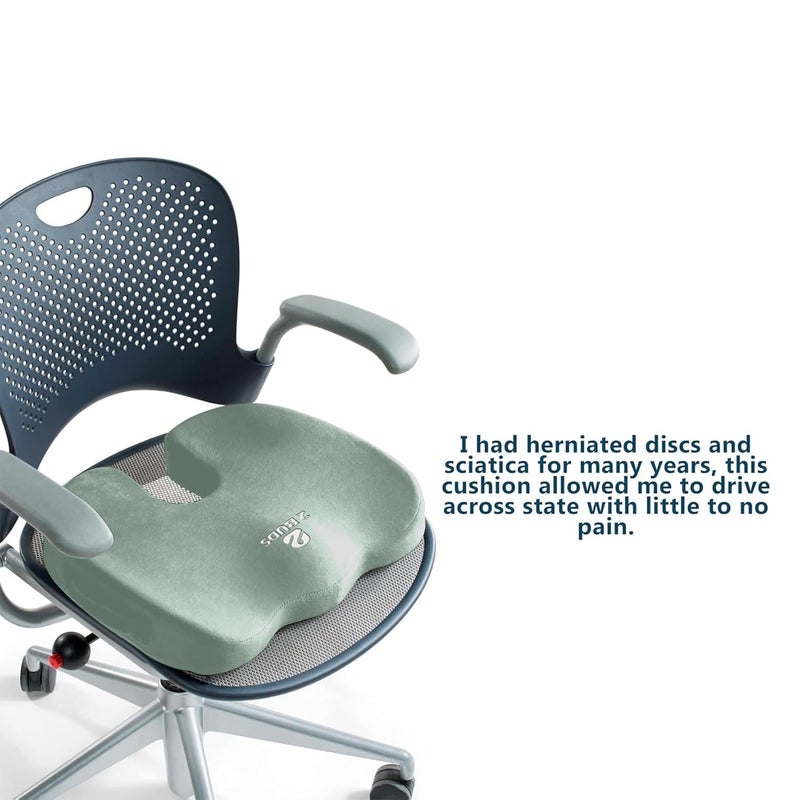 2Buds Premium Memory Foam Cushion for Office Chair, Car Seat, Airplane, Bleacher - Sciatica & Hip & Coccyx Pain Relief Desk Chair Cushion for Long Sitting Office Workers, Car Drivers [Green] - Image 4