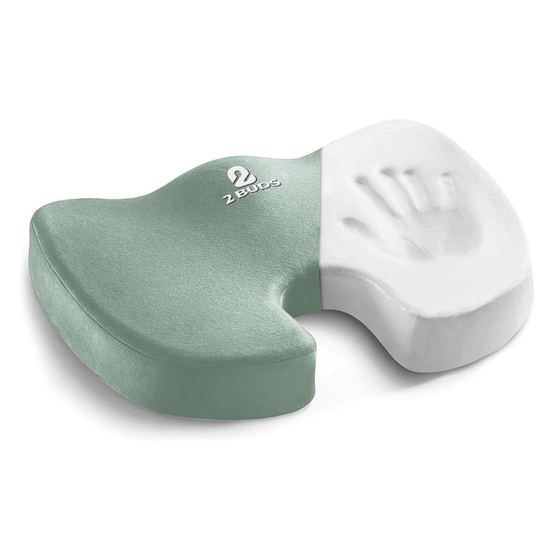 2Buds Premium Memory Foam Cushion for Office Chair, Car Seat, Airplane, Bleacher - Sciatica & Hip & Coccyx Pain Relief Desk Chair Cushion for Long Sitting Office Workers, Car Drivers [Green] - Image 1