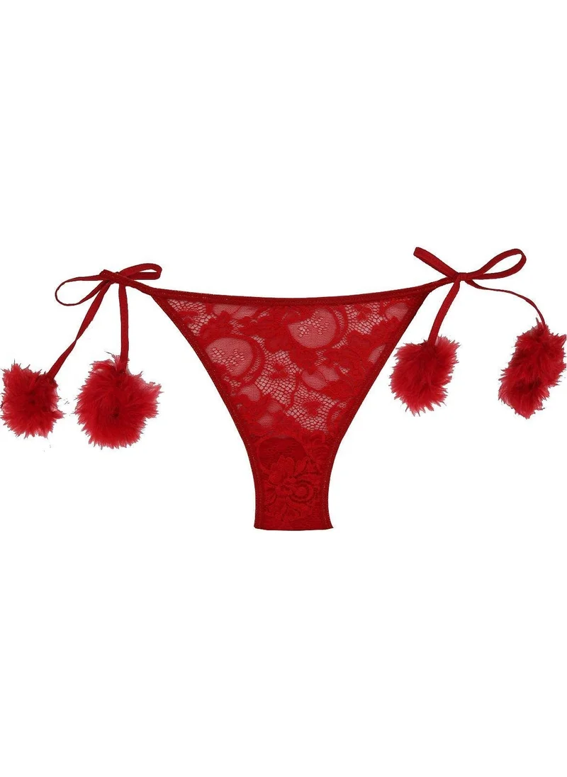 Magic Form 450 Women's Lace Panties with Pompoms on Sides-Red