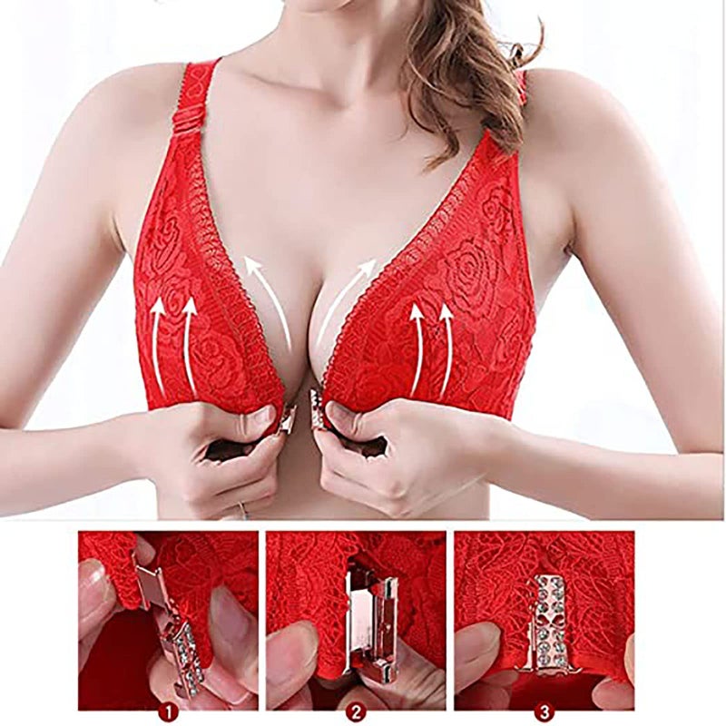 KIDELI Floral Secrets Comfort Rose Bra, Front Closure Lace Comfy No Wire Bras Push Up Wire-Free & Seamless Bra (as1, Cup_Band, c, 38, Black) - Image 5