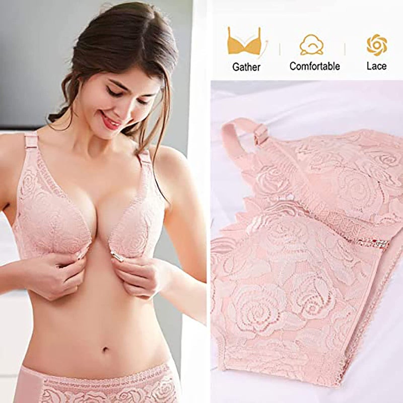 KIDELI Floral Secrets Comfort Rose Bra, Front Closure Lace Comfy No Wire Bras Push Up Wire-Free & Seamless Bra (as1, Cup_Band, c, 38, Black) - Image 4