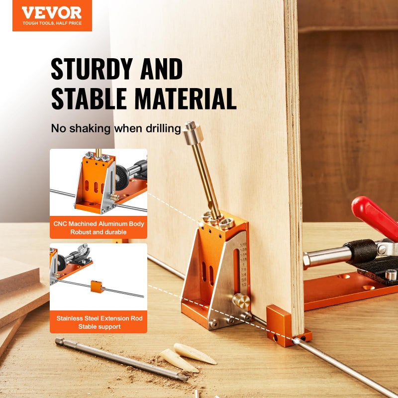 VEVOR Pocket Hole Jig Kit, 34 Pcs Pocket Hole Jig System with 11" C-clamp, Fixture, Step Drills, Wrenches, Drill Stop Rings, Square Drive Bits, Toolbox, Adjustable, for DIY Carpentry Projects - Image 2