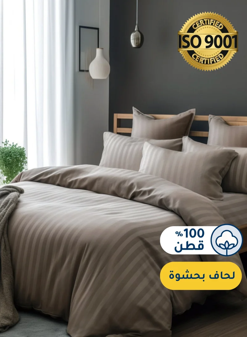 Master Home Textile Cotton Hotel Comforter Sets, Fits 160 cm x 200 cm Size Bed, Duvet Filling Included, 5 Pcs Queen Size, Hotel Stripe Pattern