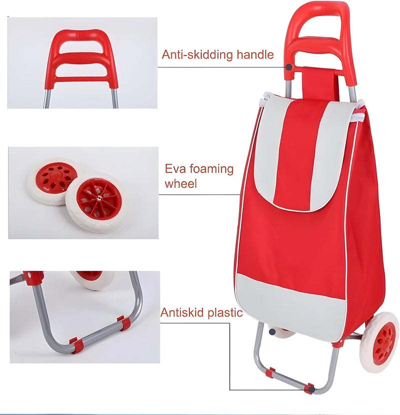 جليفار عربة بقالة قابلة للطي - عربة تسوق متدحرجة بعجلات - حقيبة حمل قابلة للطي للخضراوات، ومستلزمات السفر، وسلة تسوق صديقة للبيئة، وسعة كبيرة، وقابلة لإعادة الاستخدام للاستخدام اليومي - Image 2