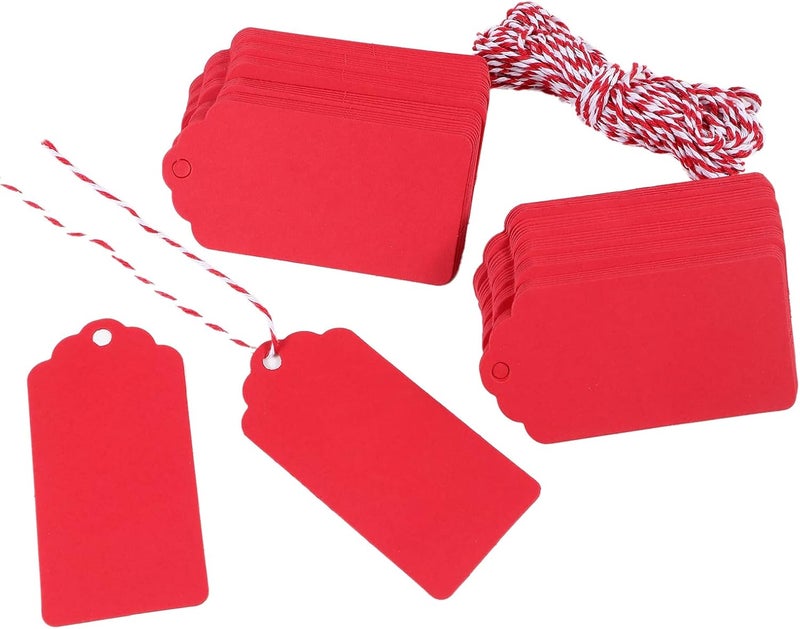 Red Dot Gift REDDOTGIFT 100Pcs Red Kraft Paper Gift Tags with 10m Natural Jute Twine - Image 1