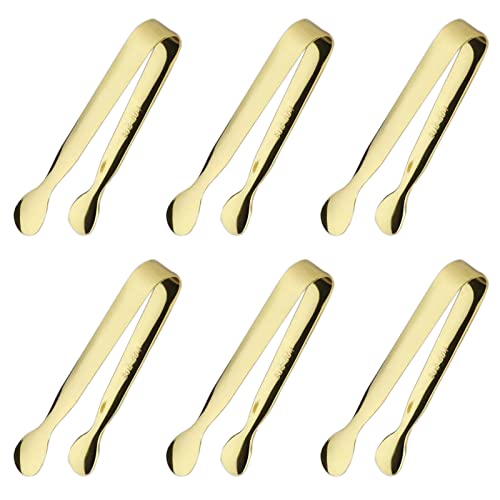 Sunenlyst 6PCS Ice Tongs Mini Sugar Tongs 4.25Inch Stainless Steel Small Serving Tongs, Small Kitchen Tiny Tongs for Appetizers,Tea Party, Coffee Bar, Desserts (Gold) - Image 1