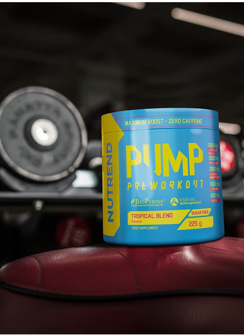 NUTREND - Pump Pre Workout Zero Caffeine 225 Grams Tropical Blend - Image 1
