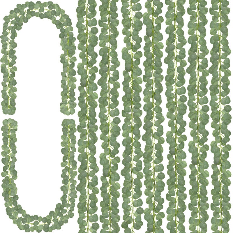 CQURE 8Pcs Eucalyptus Garland Artificial Eucalyptus Leaves Table Greenery Garland Wreath Spring Garland Vines for Wedding Party Table Bedroom Wall Room Decor - Image 1