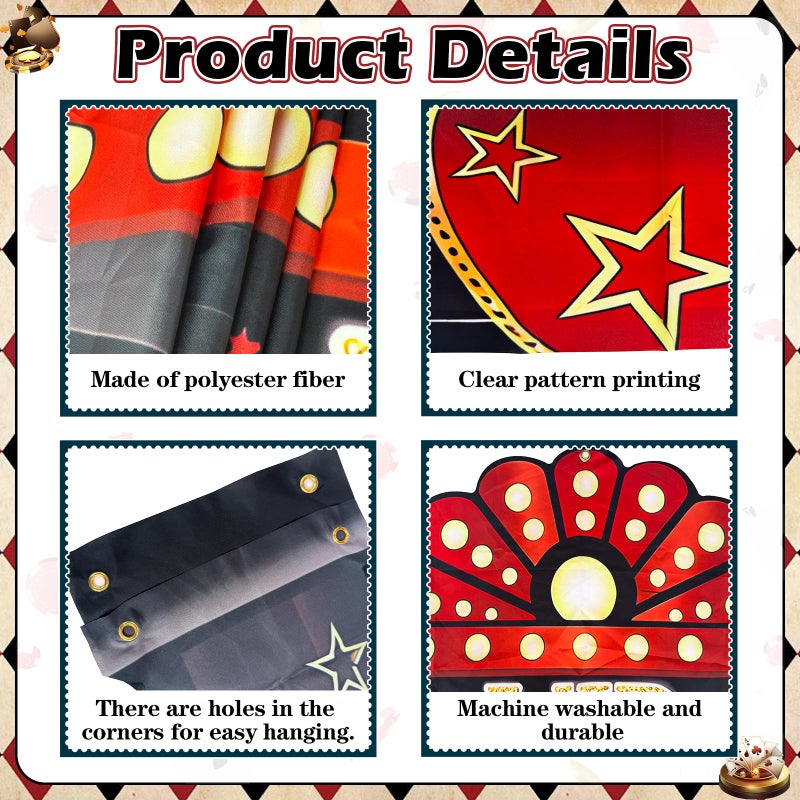 KaTiSeMo Deluxe 5pack Casino Night Party Decorations Set | Grand VIP Entrance Sign & Door Cover Kit with 2 Red Carpet Tinsel Curtains | Las Vegas Hollywood Theme Party Decorations for Birthday, Movie Night - Image 3