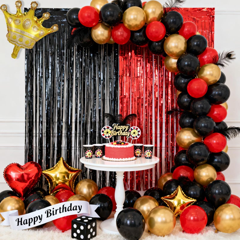 KaTiSeMo Deluxe 5pack Casino Night Party Decorations Set | Grand VIP Entrance Sign & Door Cover Kit with 2 Red Carpet Tinsel Curtains | Las Vegas Hollywood Theme Party Decorations for Birthday, Movie Night - Image 5