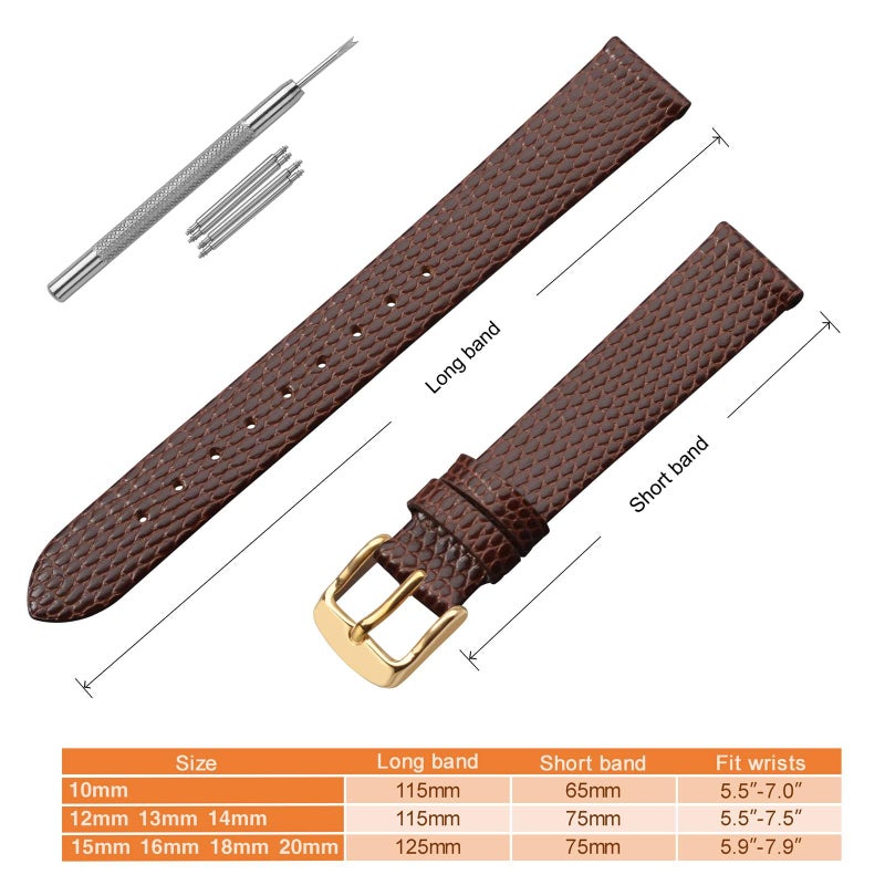 ANNEFIT Women's Leather Watch Band 13mm with Gold Buckle, Lizard Grain Slim Thin Replacement Strap (Brown) - Image 5