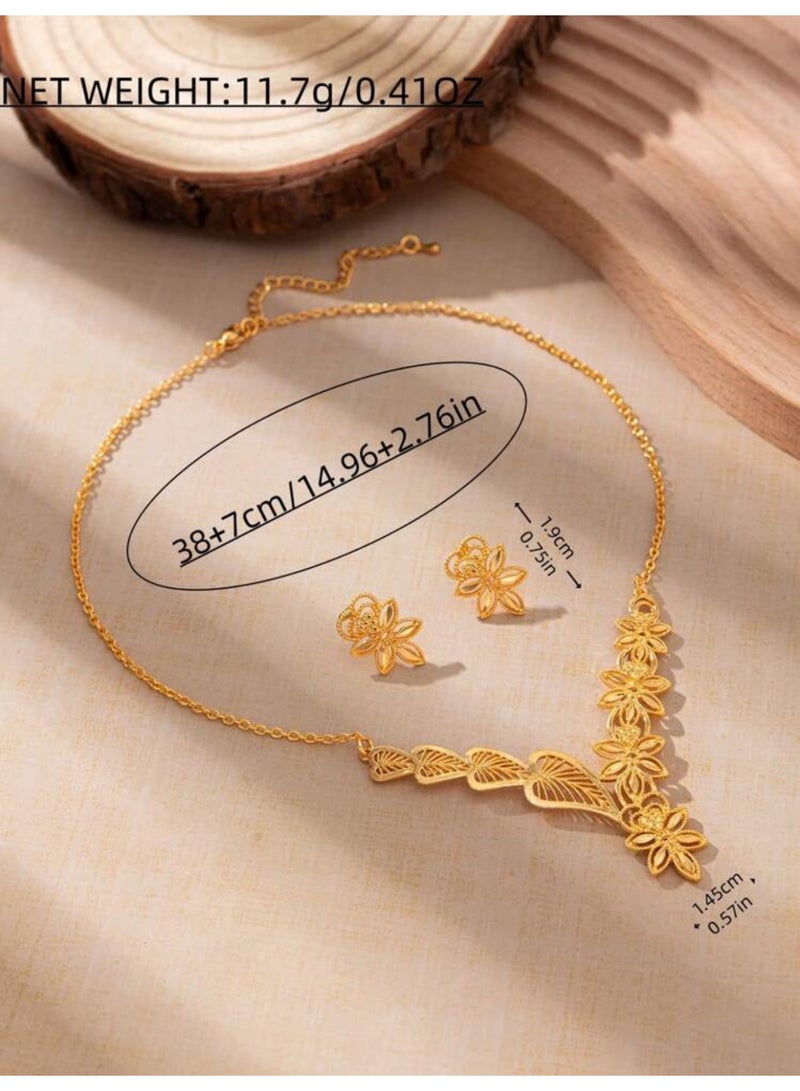 نيو ستايل طقم نسائي بتصميم عصري مكون من سلسال وحلق اذن مطلي باللون الذهبي - Image 5