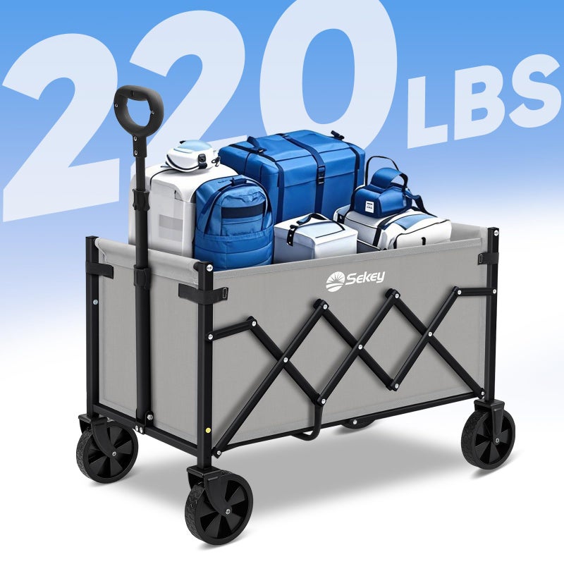 Sekey Wagon Cart with Wheels with 220LBS Capacity,Heavy Duty Wagon Carts Foldable,Lightweight Utility Portable Cart for Grocery, Shopping, Garden, Camping. Gray - Image 3
